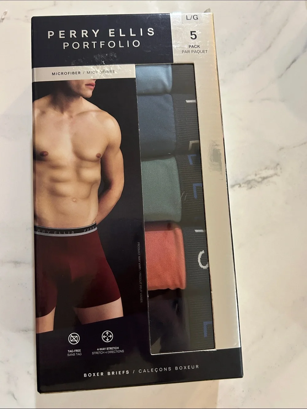 Perry Ellis 5-Pack Microfiber Boxer Briefs - Blue, Green, Orange, Black, Red